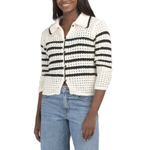MOON RIVER Ivory Striped Cardigan